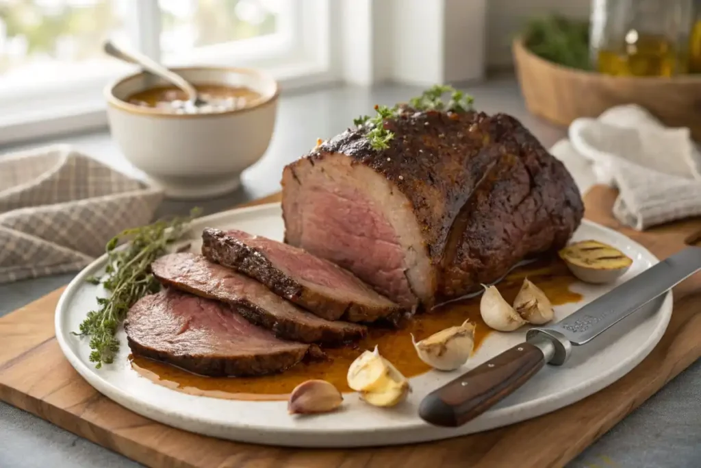 Delicious beef shoulder roast on a platter ready to be served
