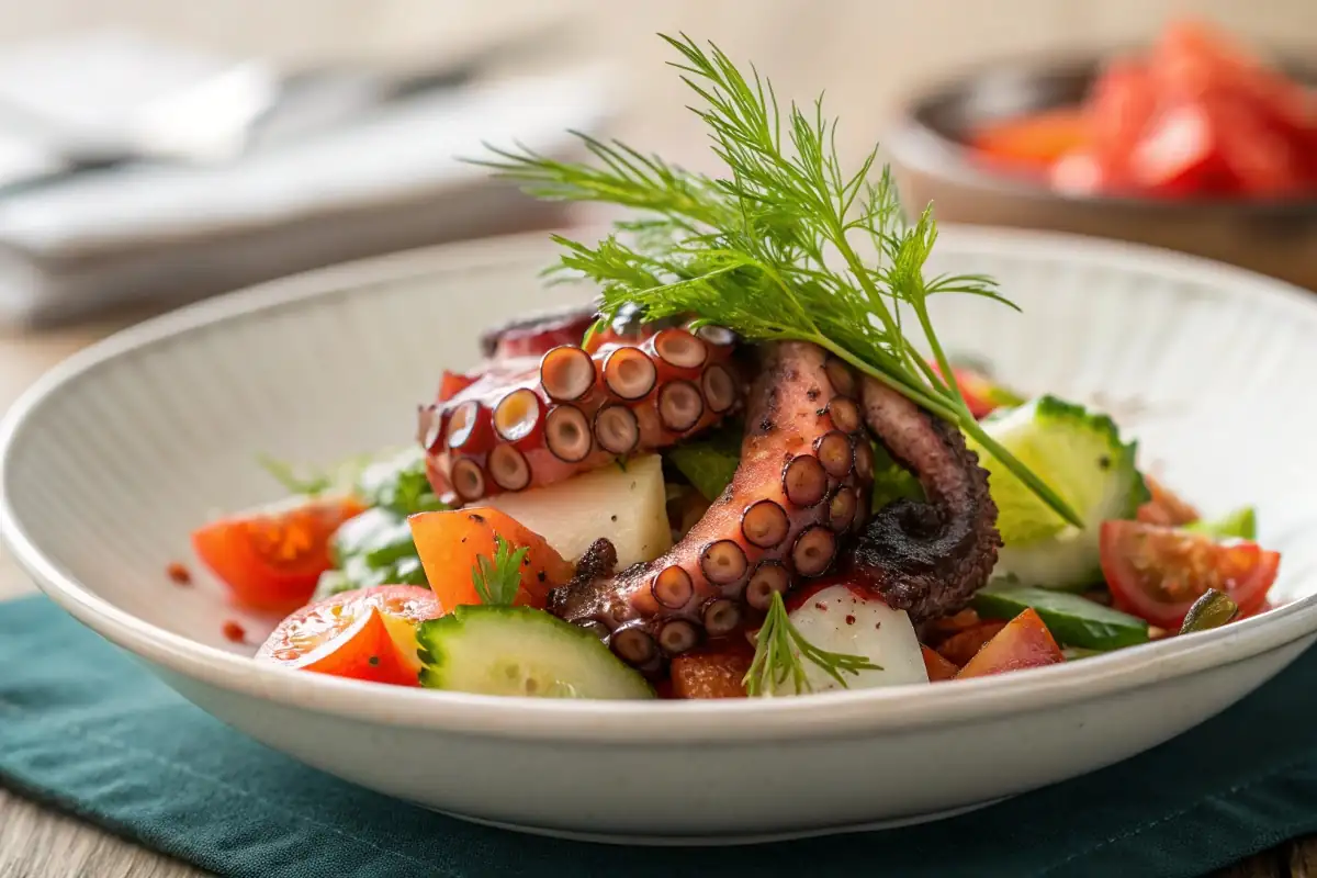 Octopus salad served