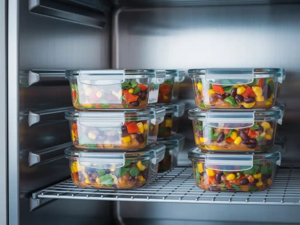 Southwest Dense Bean Salad – Healthy, Hearty & Bold 8 Meal-prepped Southwest dense bean salad in containers