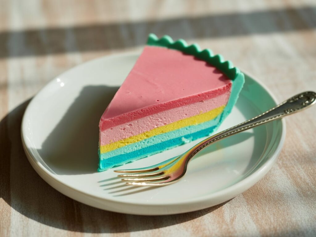 Easter Jello Pie – The Best No-Bake Layered Dessert for Spring 8 Sliced Easter Jello Pie on a plate with visible layers