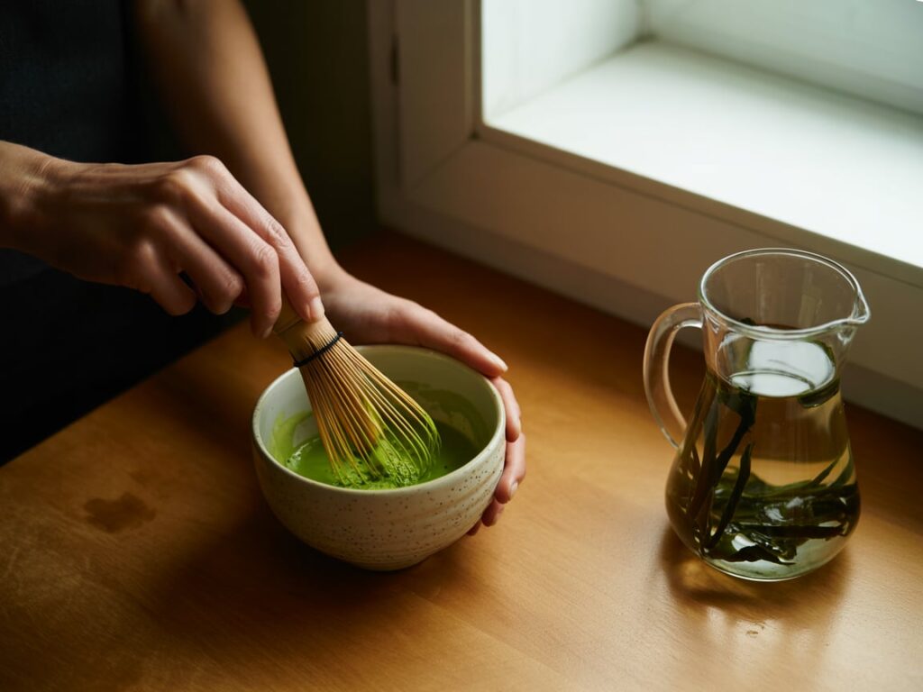 Japanese Mounjaro Recipe – The Best Natural Fat-Burning Drink of 2025 7 Preparing Japanese Mounjaro drink with matcha and kombu