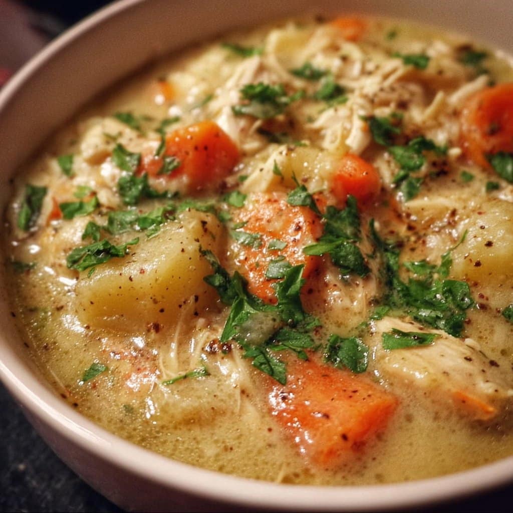High Protein Chicken Pot Pie Soup