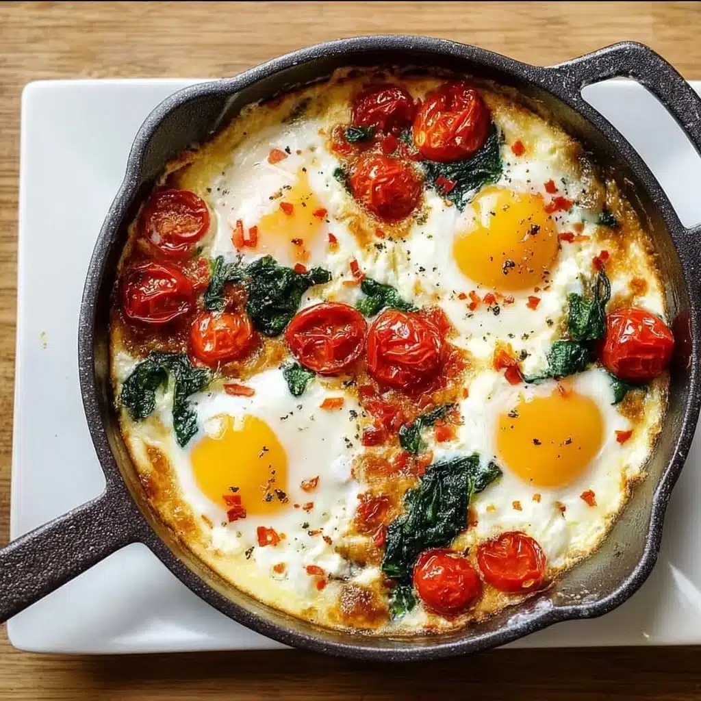 Baked Feta Eggs with Tomatoes and Spinach