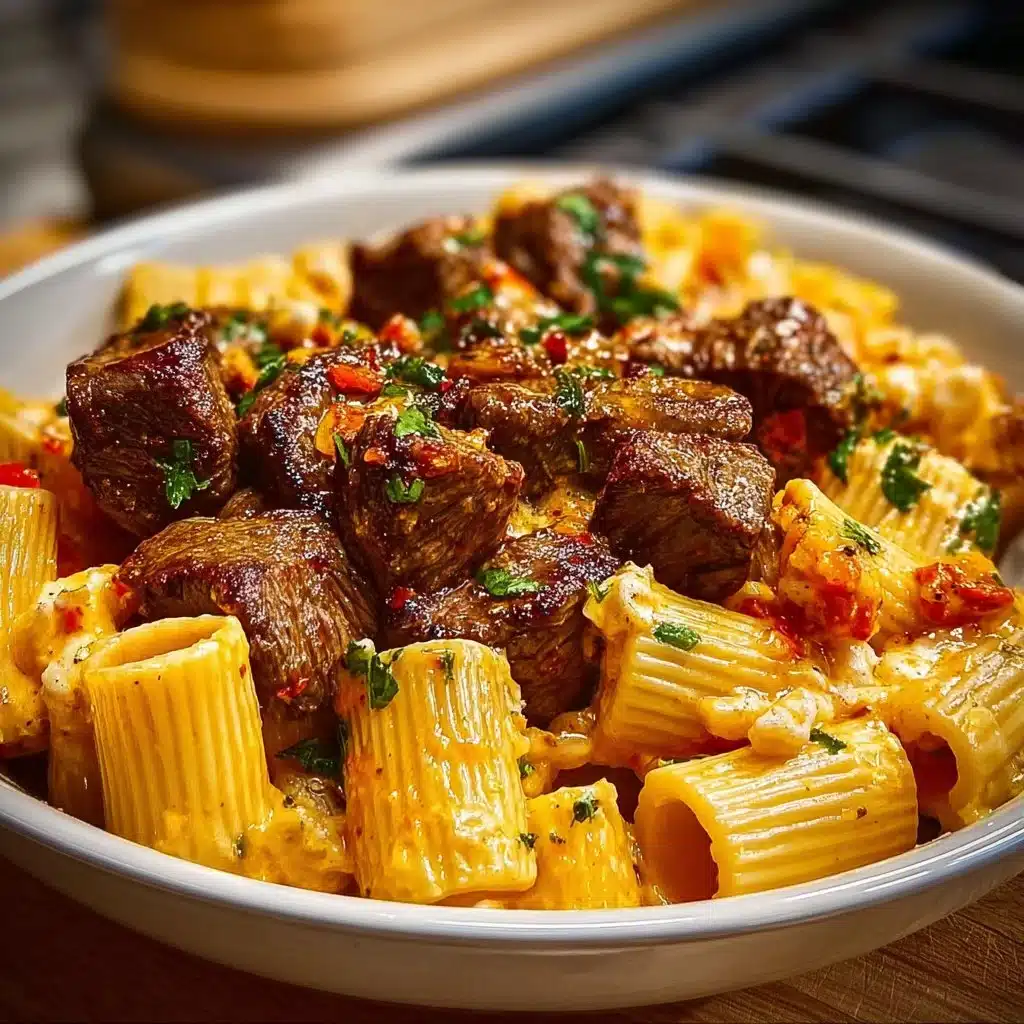 Cajun Steak Tips with Cheesy Rigatoni