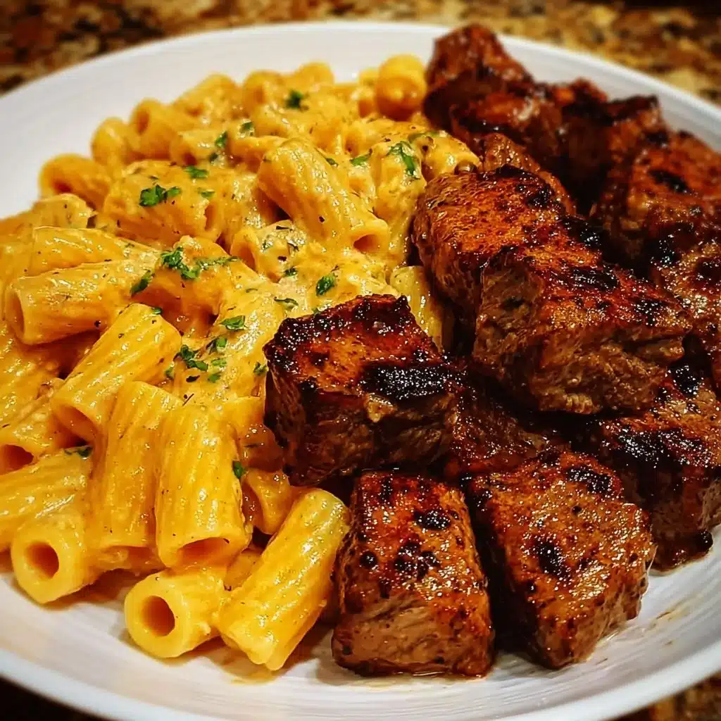 Cajun Steak Tips with Cheesy Rigatoni